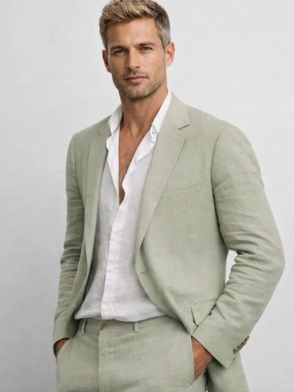 Men's Linen Blazer Structured Tailored NWT - Green